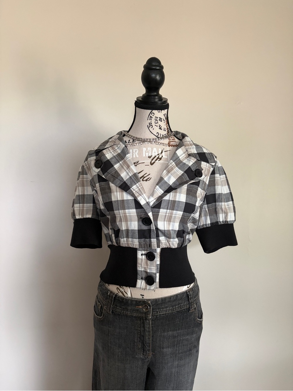 Y2K 2000s Plaid Preppy Cropped Blazer Jacket | Alt Grunge Mall Girl